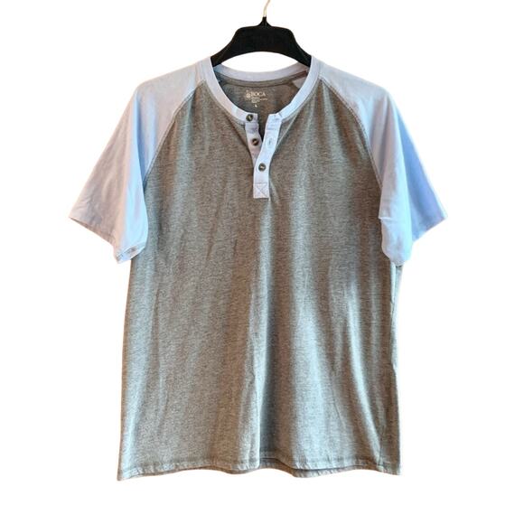 Raglan Short Sleeve Henley Tee Shirt - Picture 1 of 7